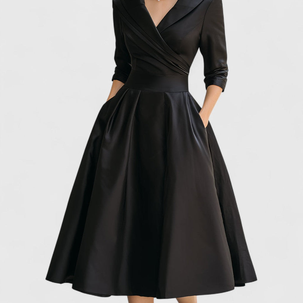 Abito Midi Donna con Scollo a V e Gonna Svasata