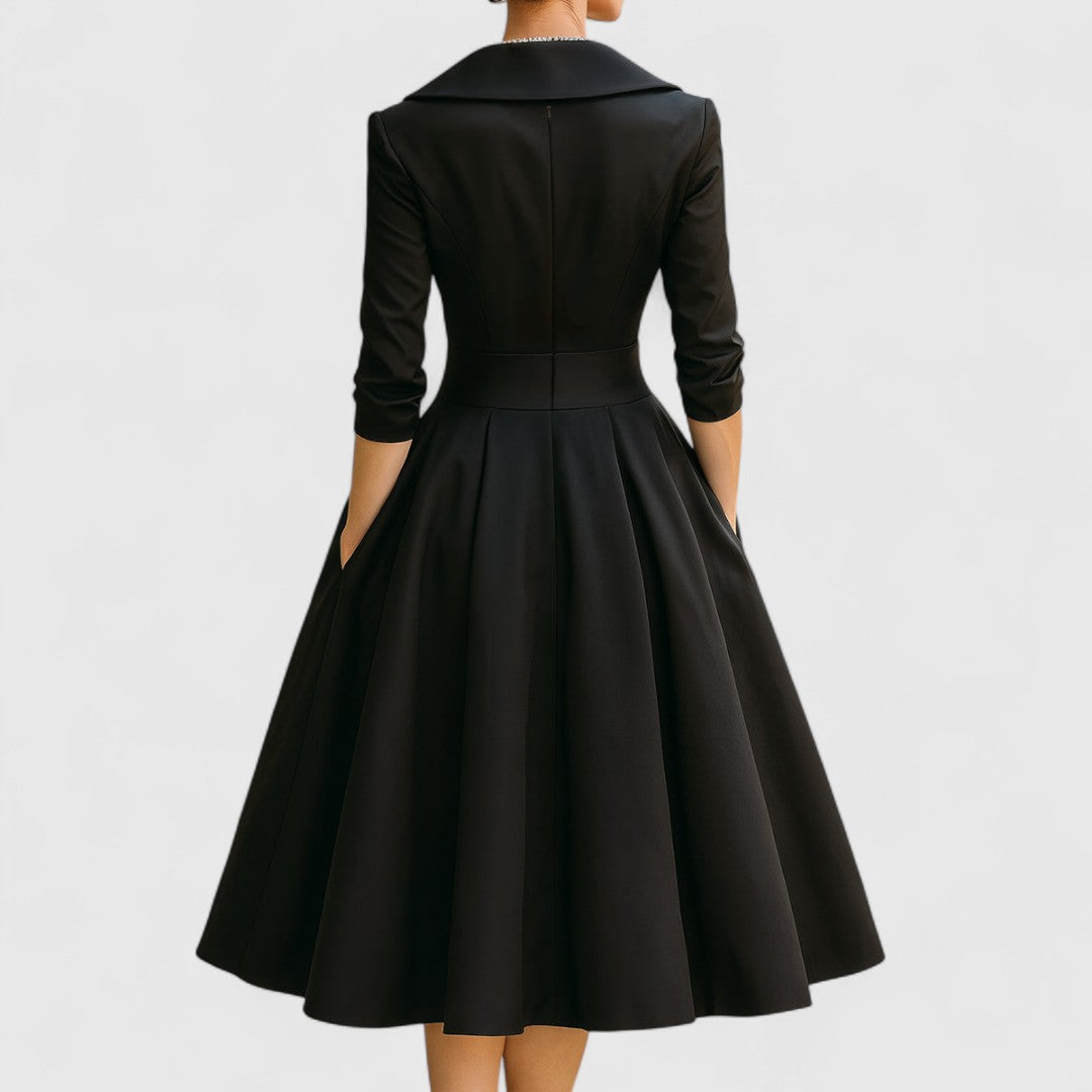 Abito Midi Donna con Scollo a V e Gonna Svasata