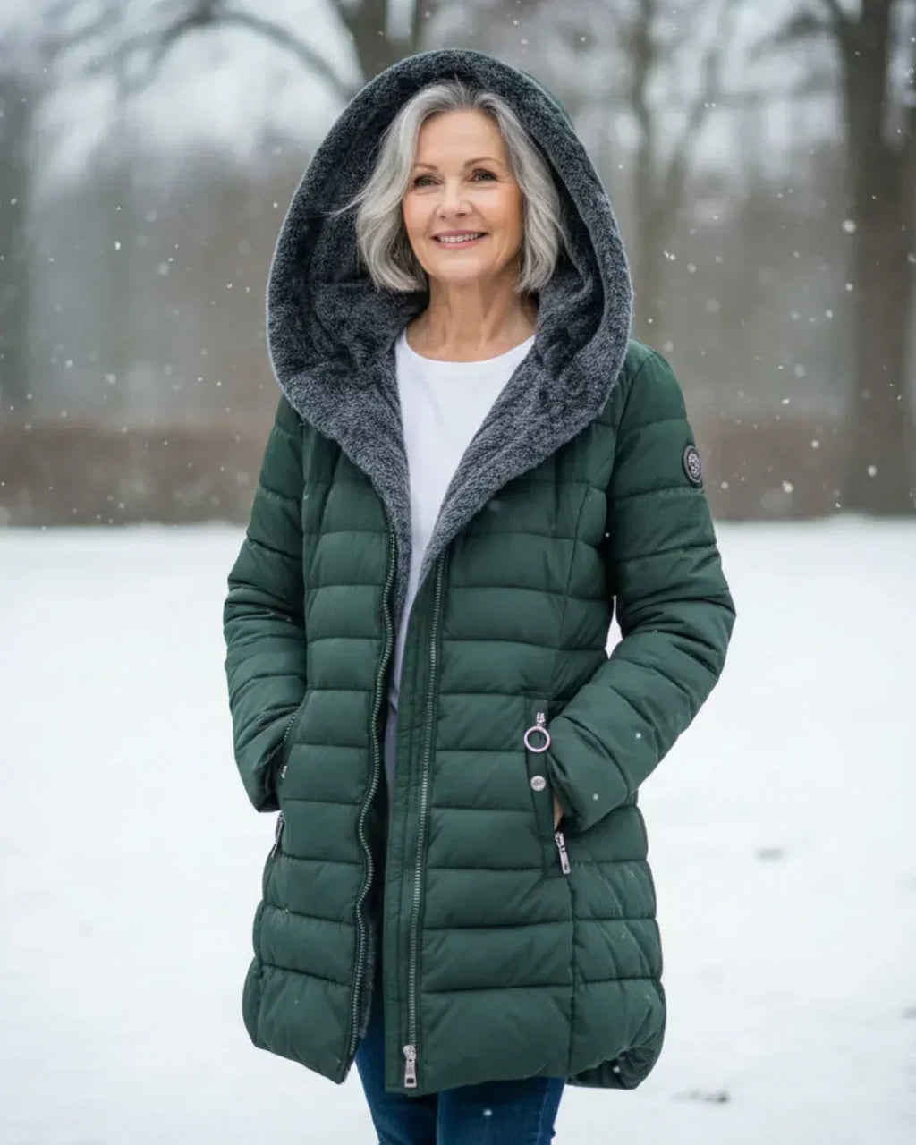Cappotto Invernale Imbottito Trapuntato da Donna con Cappuccio Removibile