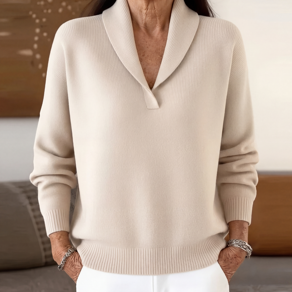 Maglione da Donna in Maglia con Collo a Scialle - Crema