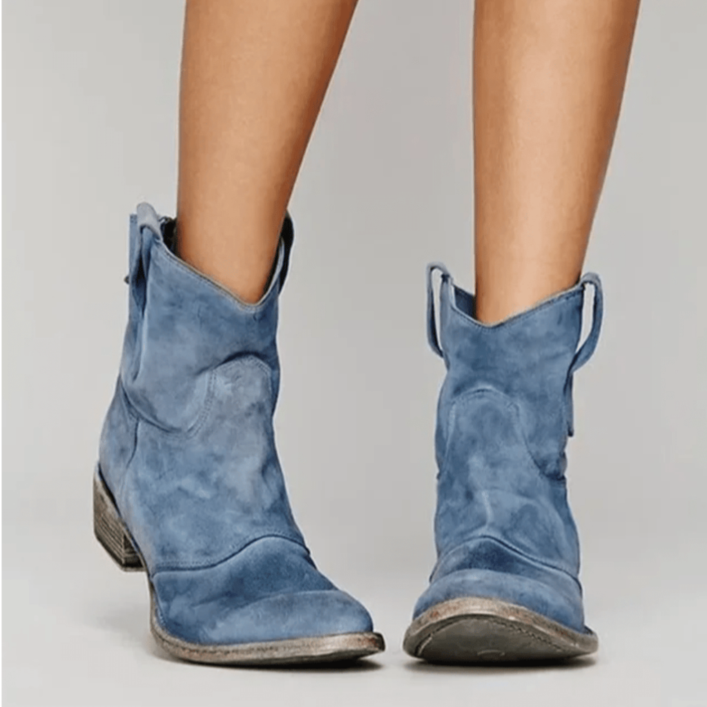 Stivaletti da Donna in Camoscio con Tacco a Blocco - Blu