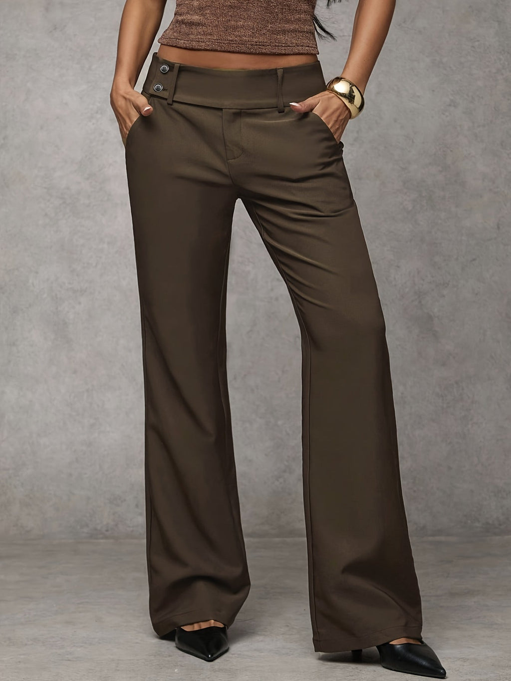 Pantaloni Ampi a Vita Alta da Donna - Marrone