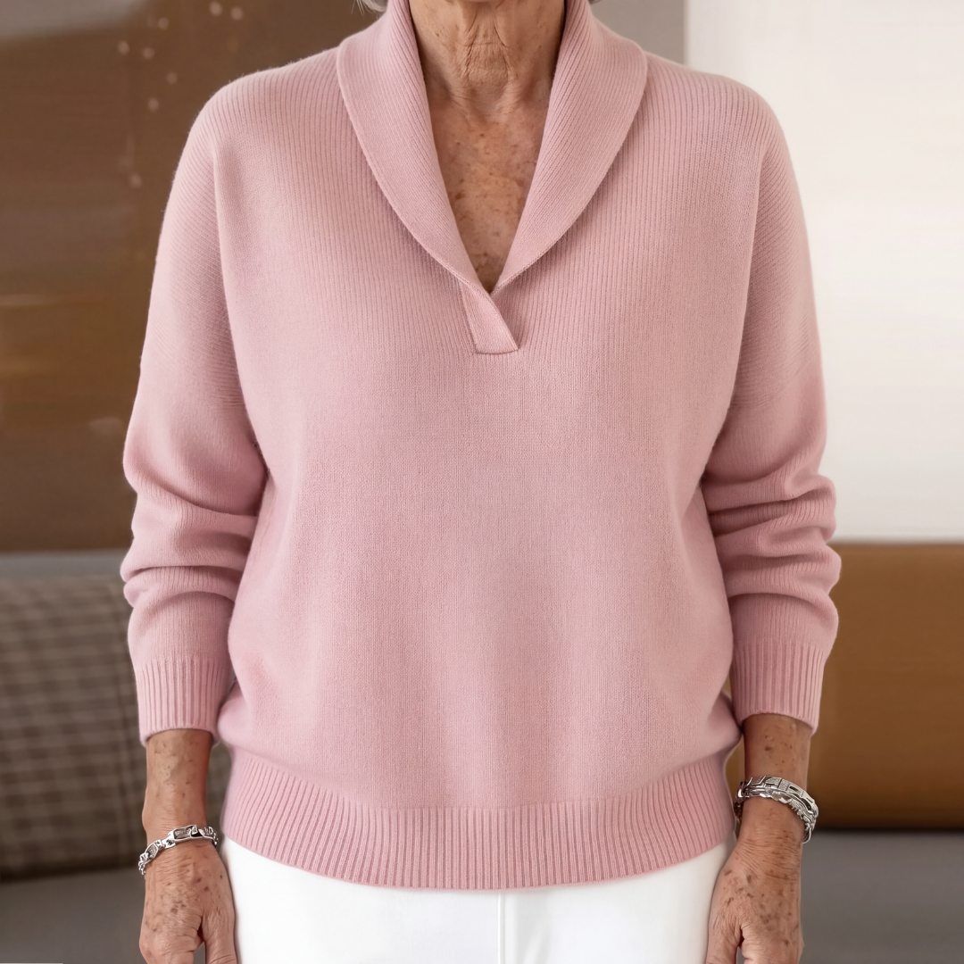 Maglione da Donna in Maglia con Collo a Scialle - Rosa