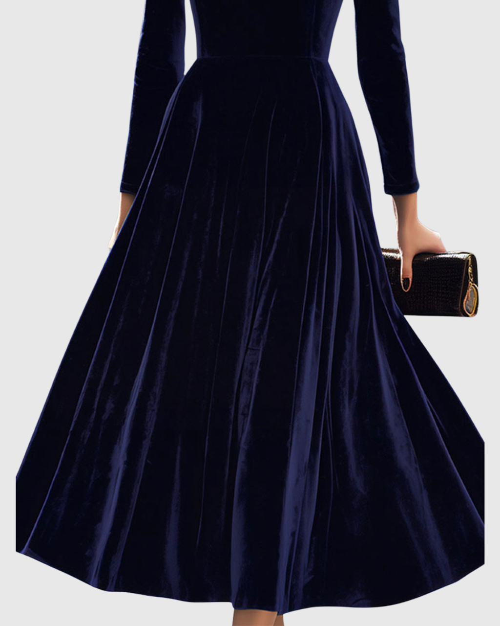 Abito Midi Donna in Velluto a Maniche Lunghe