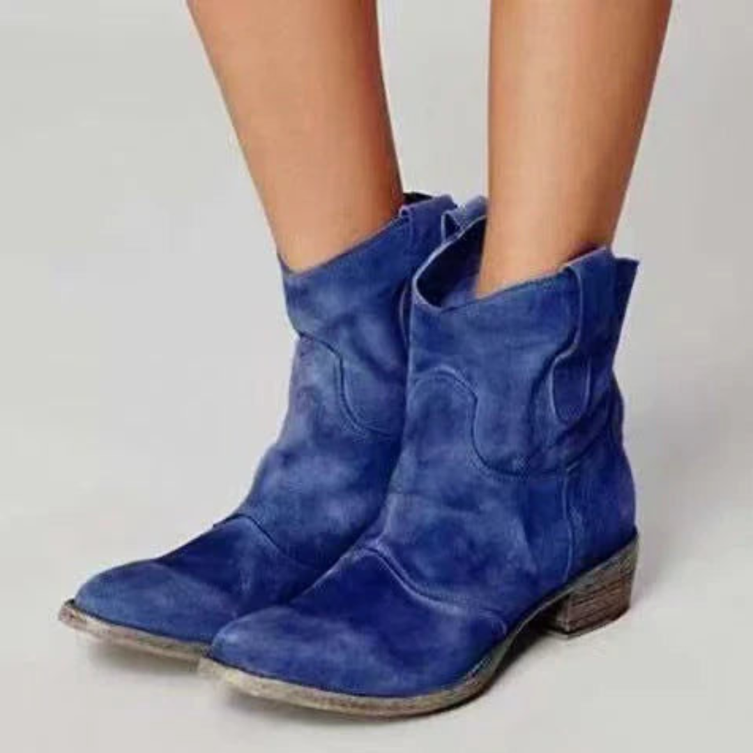 Stivaletti da Donna in Camoscio con Tacco a Blocco - Blu Scuro