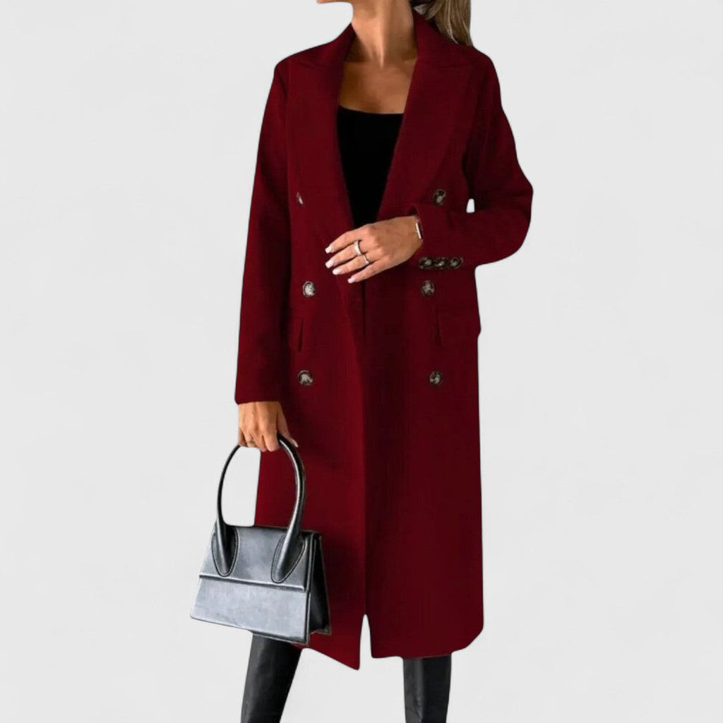 Cappotto Lungo Elegante da Donna con Bottoni - Rosso
