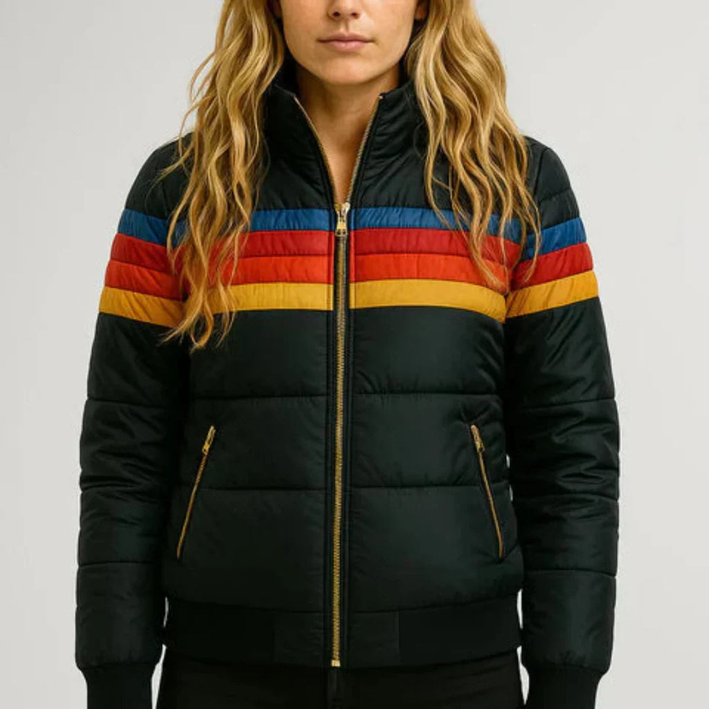 Piumino Donna a Righe Stile Retrò - Nero