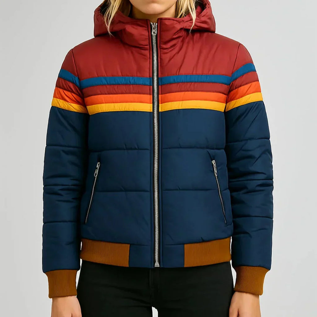 Piumino Donna a Righe Stile Retrò - Blu Notte