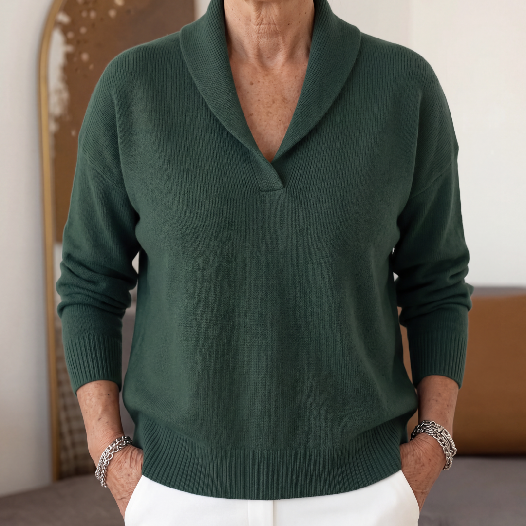 Maglione da Donna in Maglia con Collo a Scialle - Verde