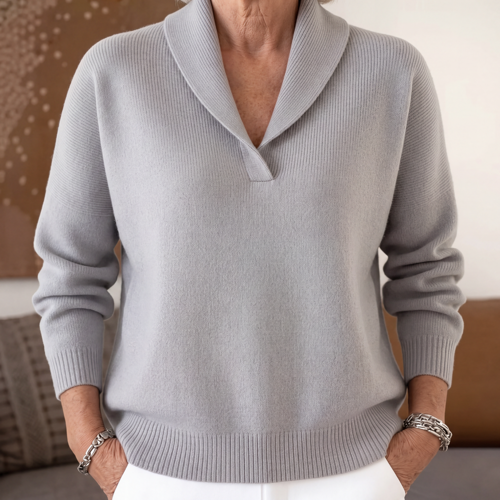 Maglione da Donna in Maglia con Collo a Scialle - Grigio