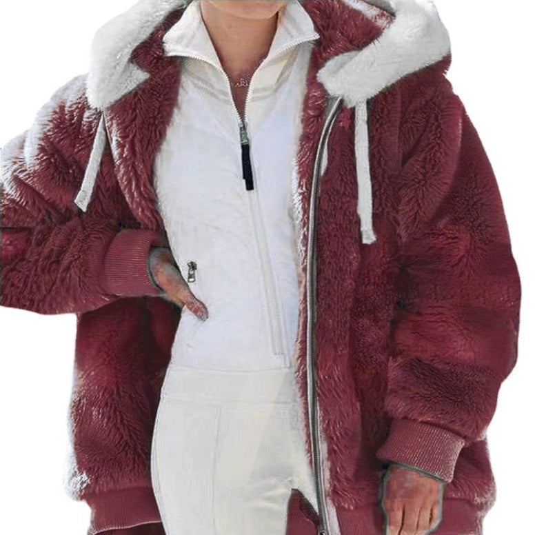 Giacca Invernale Donna con Cappuccio e Zip - Rosso