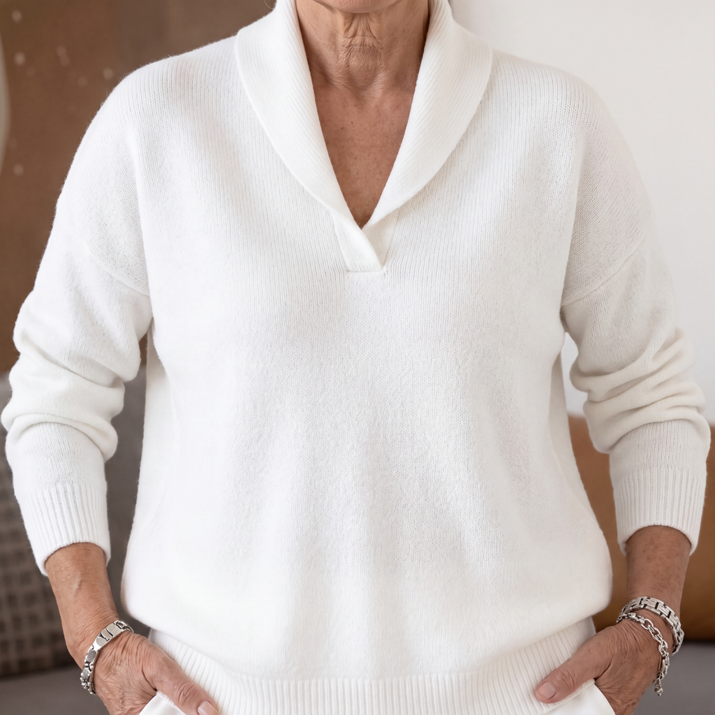 Maglione da Donna in Maglia con Collo a Scialle - Bianco