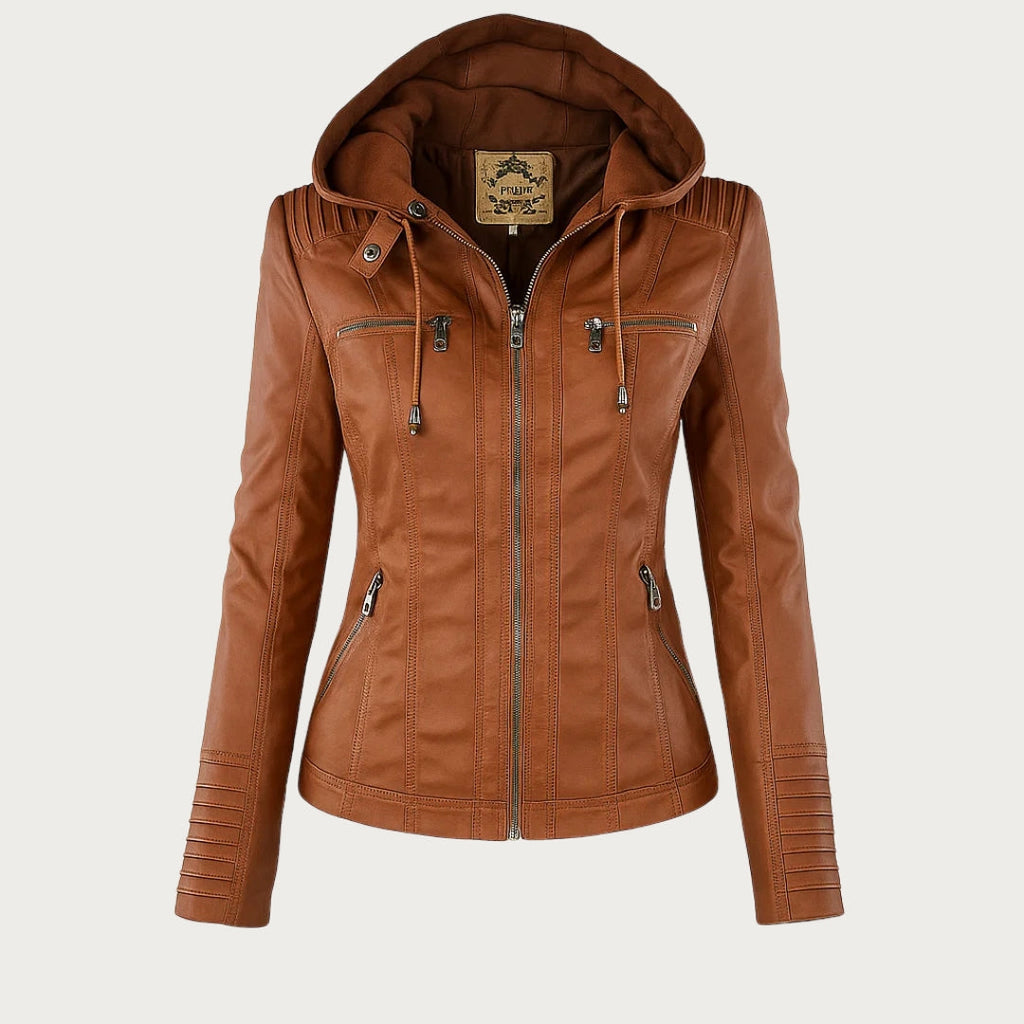 Giacca Biker da Donna con Cappuccio - Marrone Chiaro