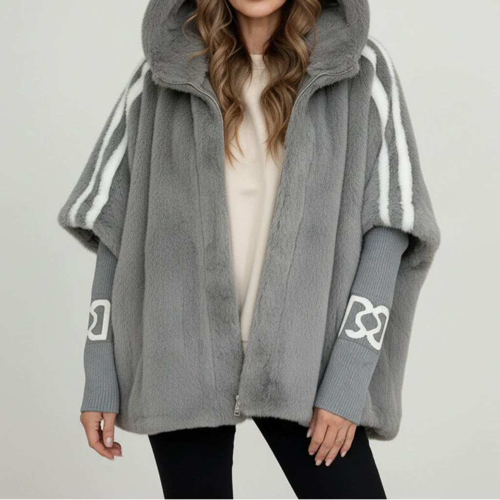 Giacca Donna in Pelliccia Sintetica con Cappuccio - Grigio
