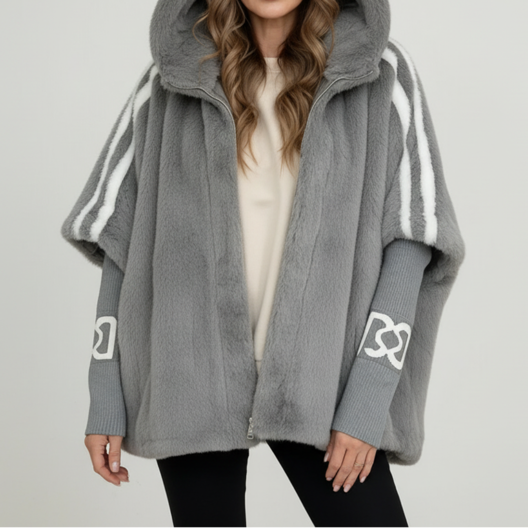 Giacca Donna in Pelliccia Sintetica con Cappuccio - Grigio