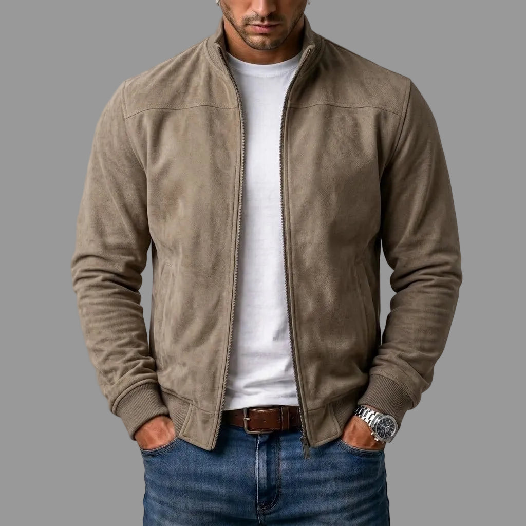 Bomber Donna in Camoscio Sintetico con Collo Alto - Kaki