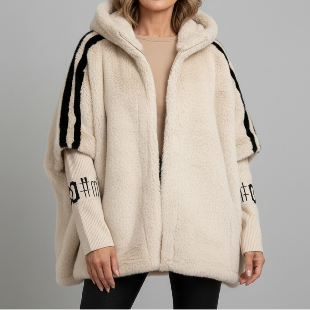 Giacca Donna in Pelliccia Sintetica con Cappuccio - Beige