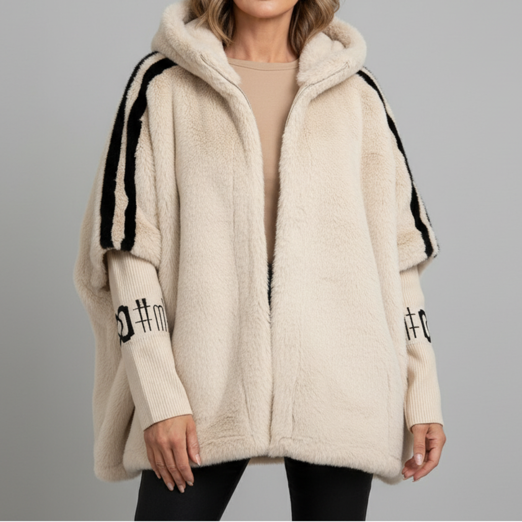 Giacca Donna in Pelliccia Sintetica con Cappuccio - Beige