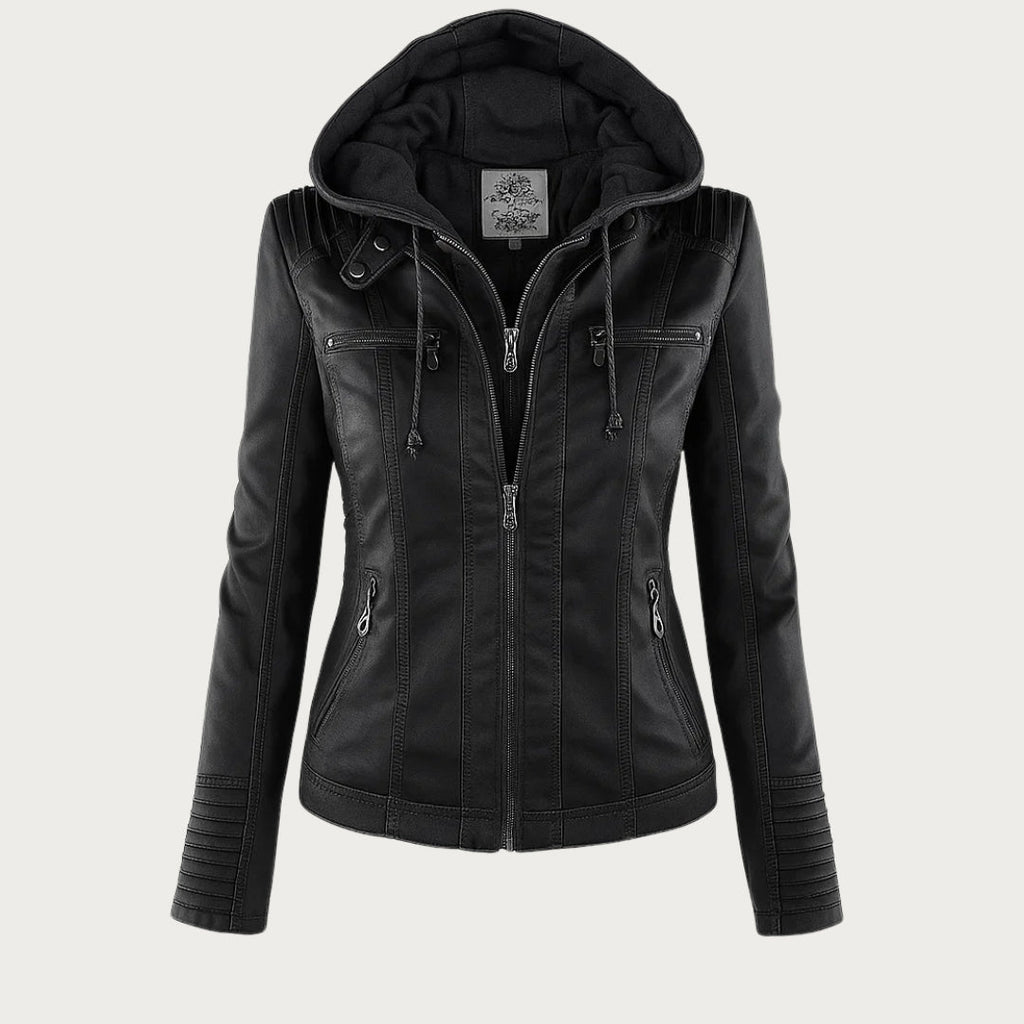 Giacca Biker da Donna con Cappuccio - Nero