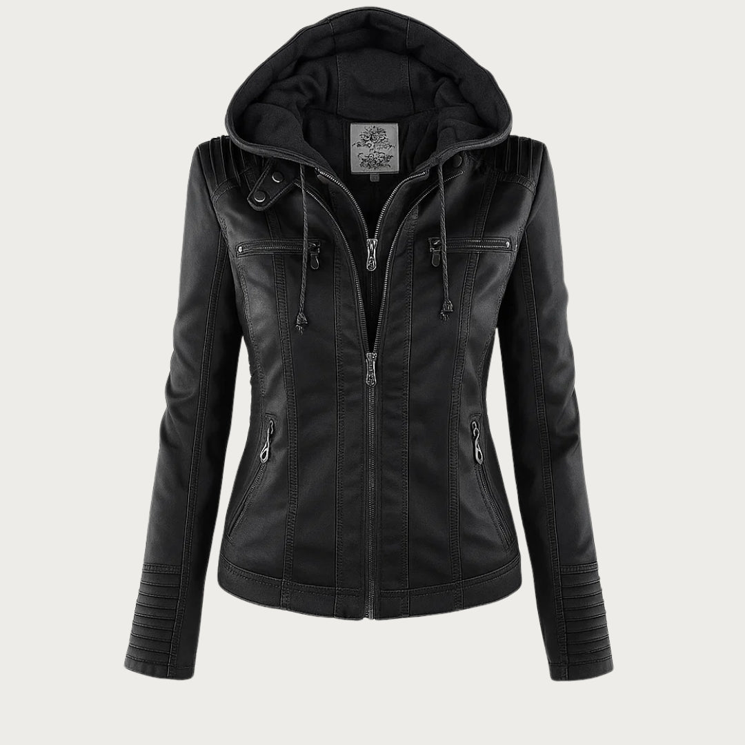 Giacca Biker da Donna con Cappuccio - Nero