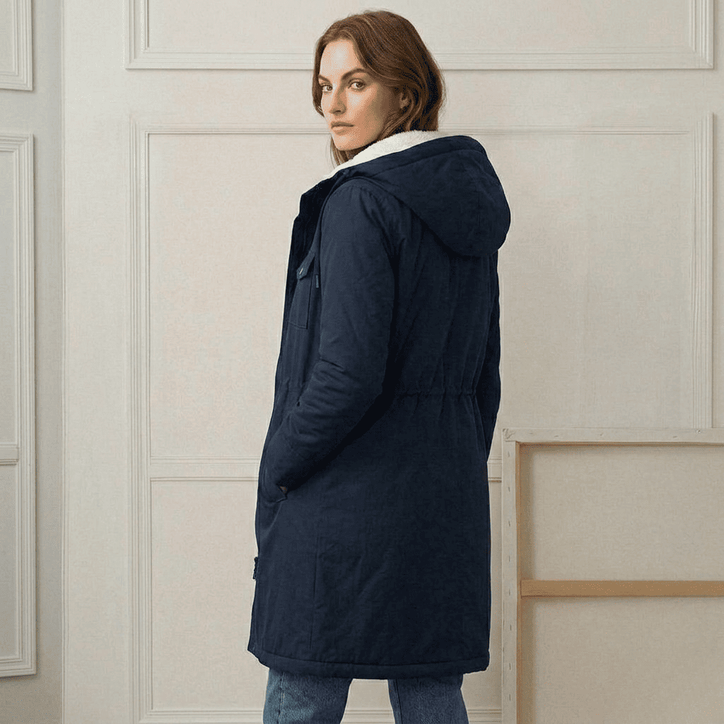 Parka Lungo da Donna con Cappuccio e Fodera Effetto Pile