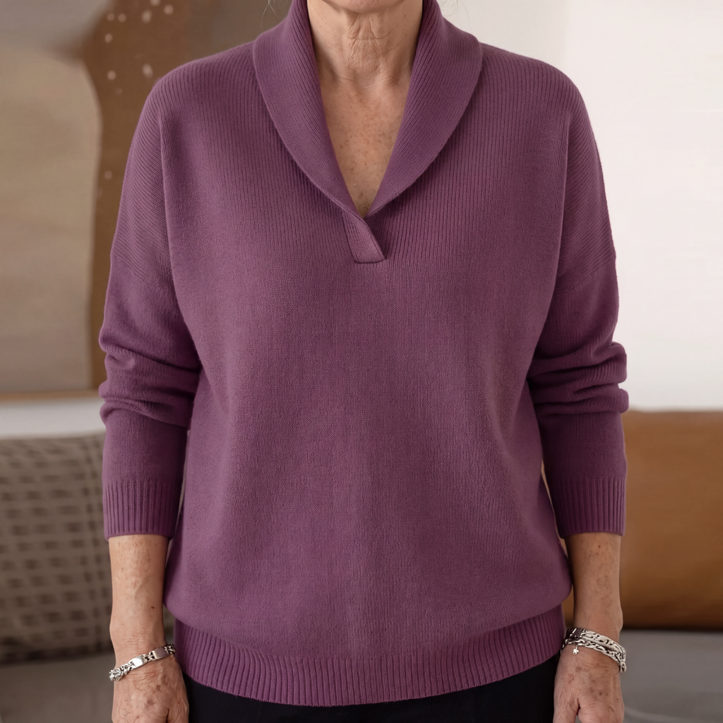 Maglione da Donna in Maglia con Collo a Scialle - Viola