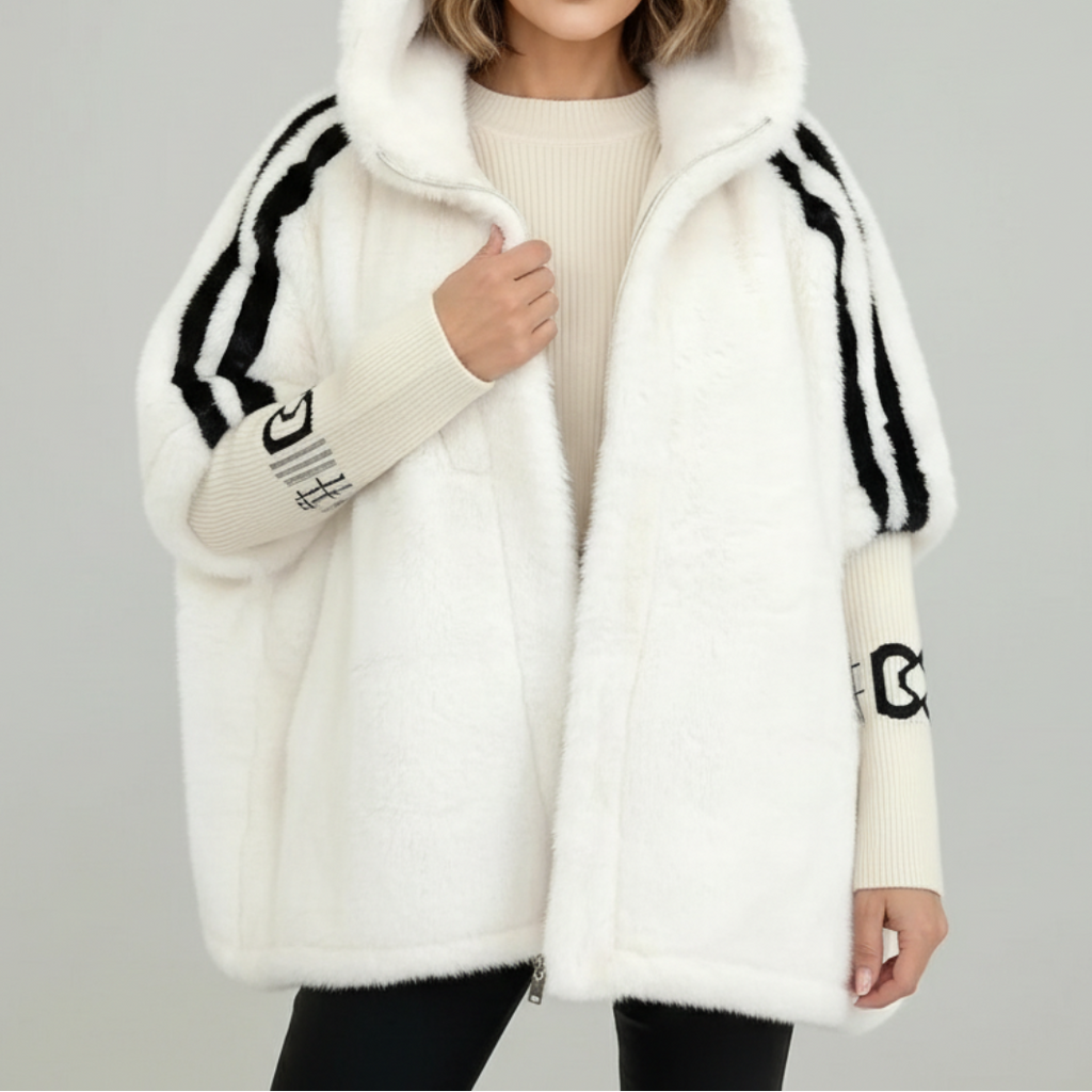 Giacca Donna in Pelliccia Sintetica con Cappuccio - Bianco