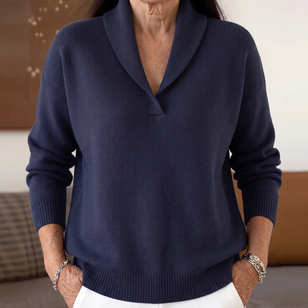 Maglione da Donna in Maglia con Collo a Scialle - Blu