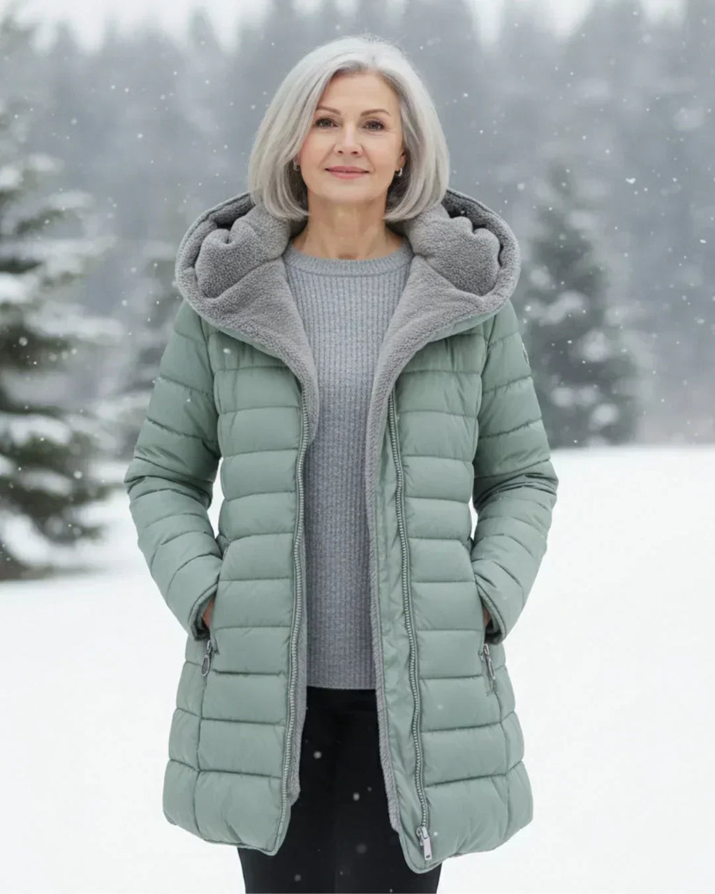 Cappotto Invernale Imbottito Trapuntato da Donna con Cappuccio Removibile
