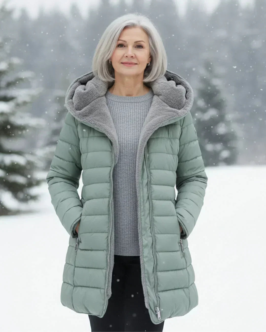 Cappotto Invernale Imbottito Trapuntato da Donna con Cappuccio Removibile