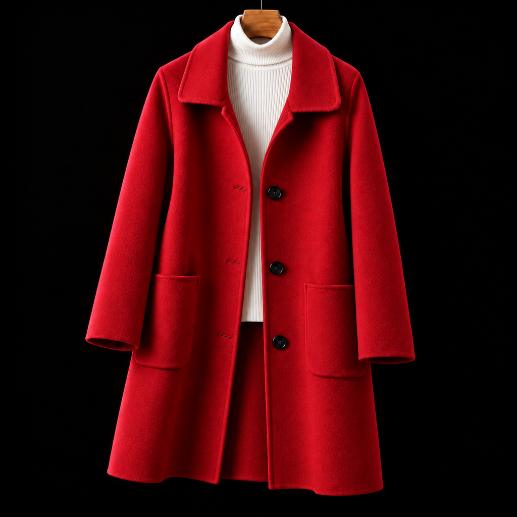 Cappotto Lungo Monopetto Sartoriale da Donna - Rosso