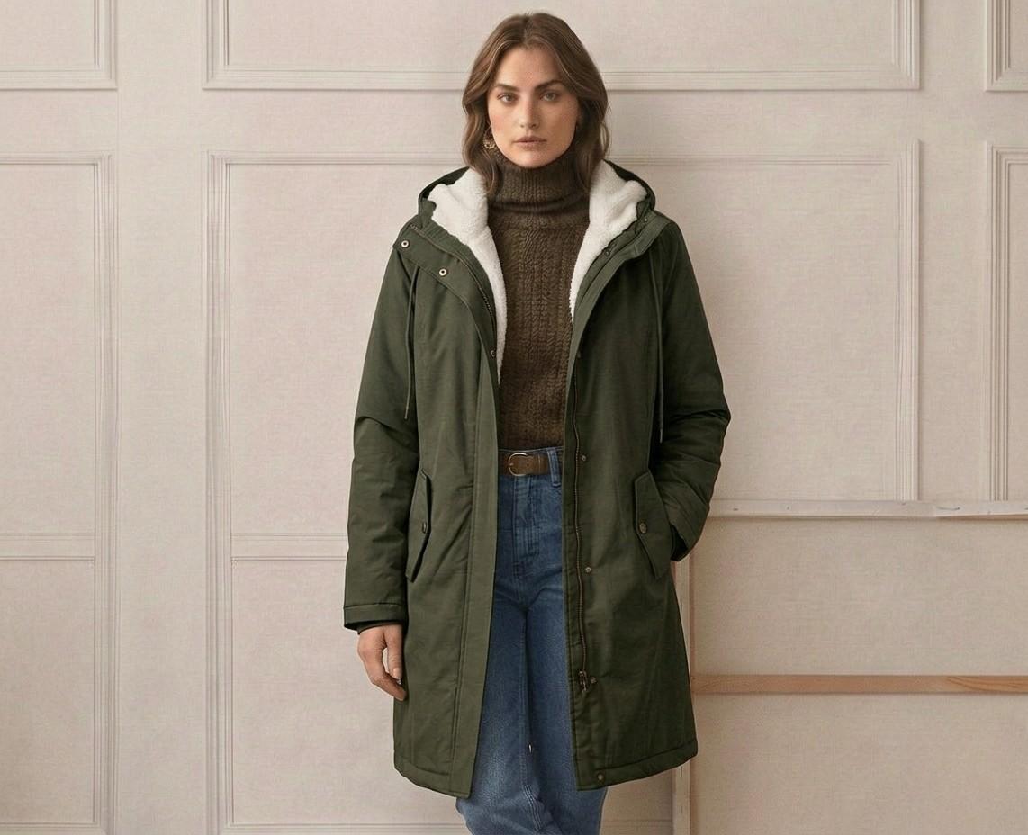 Parka Lungo da Donna con Cappuccio e Fodera Effetto Pile