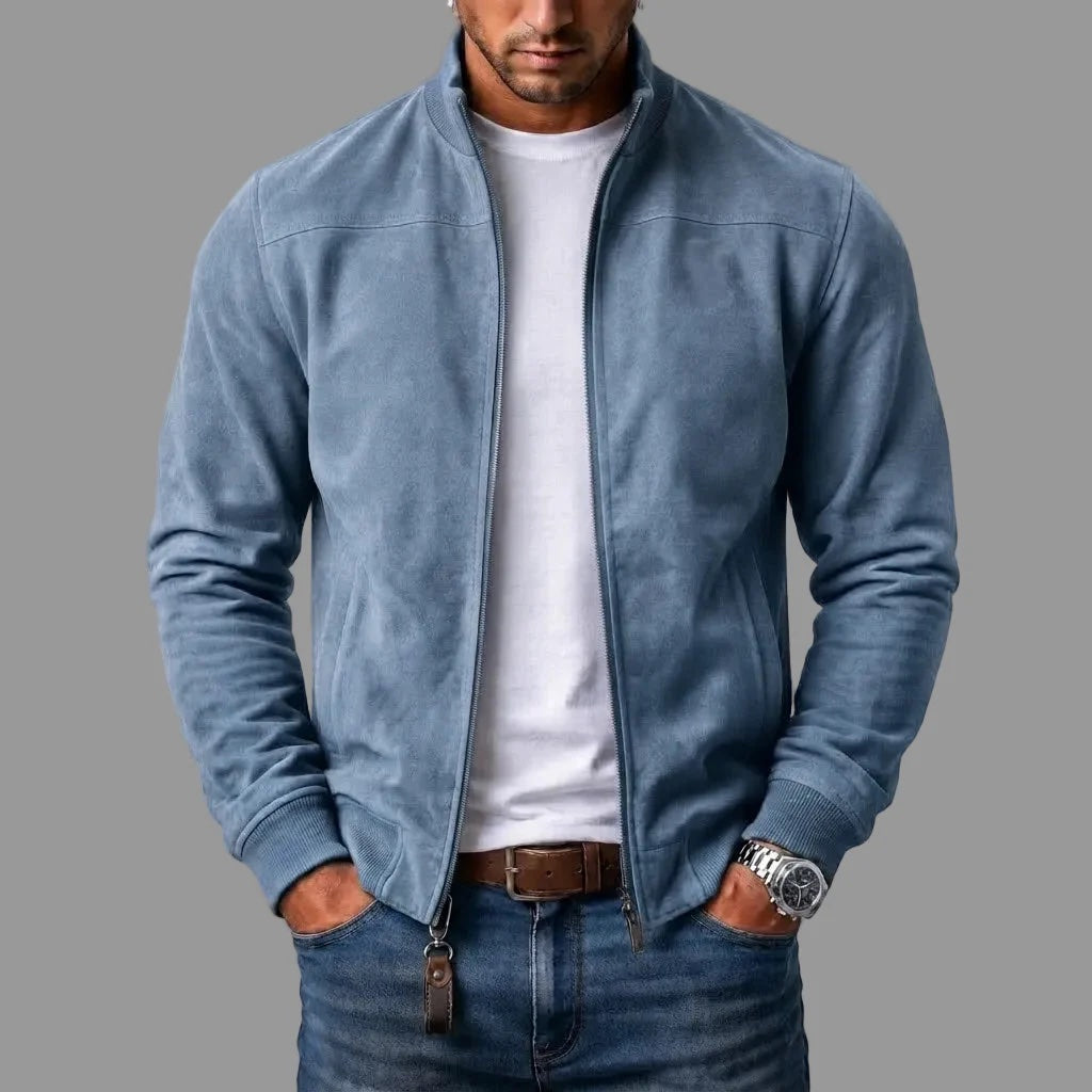 Bomber Donna in Camoscio Sintetico con Collo Alto