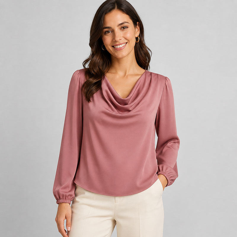 Blusa Drappeggiata con Scollo Morbido