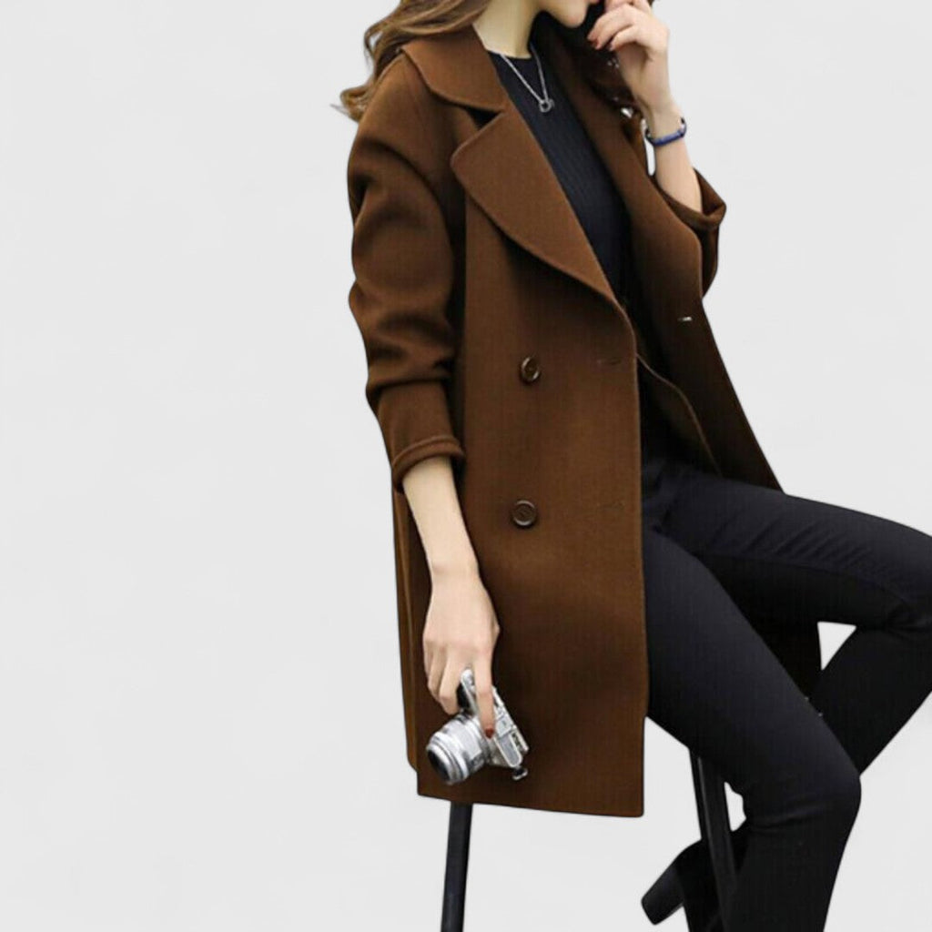 Cappotto Lungo Doppiopetto da Donna con Revers - Marrone