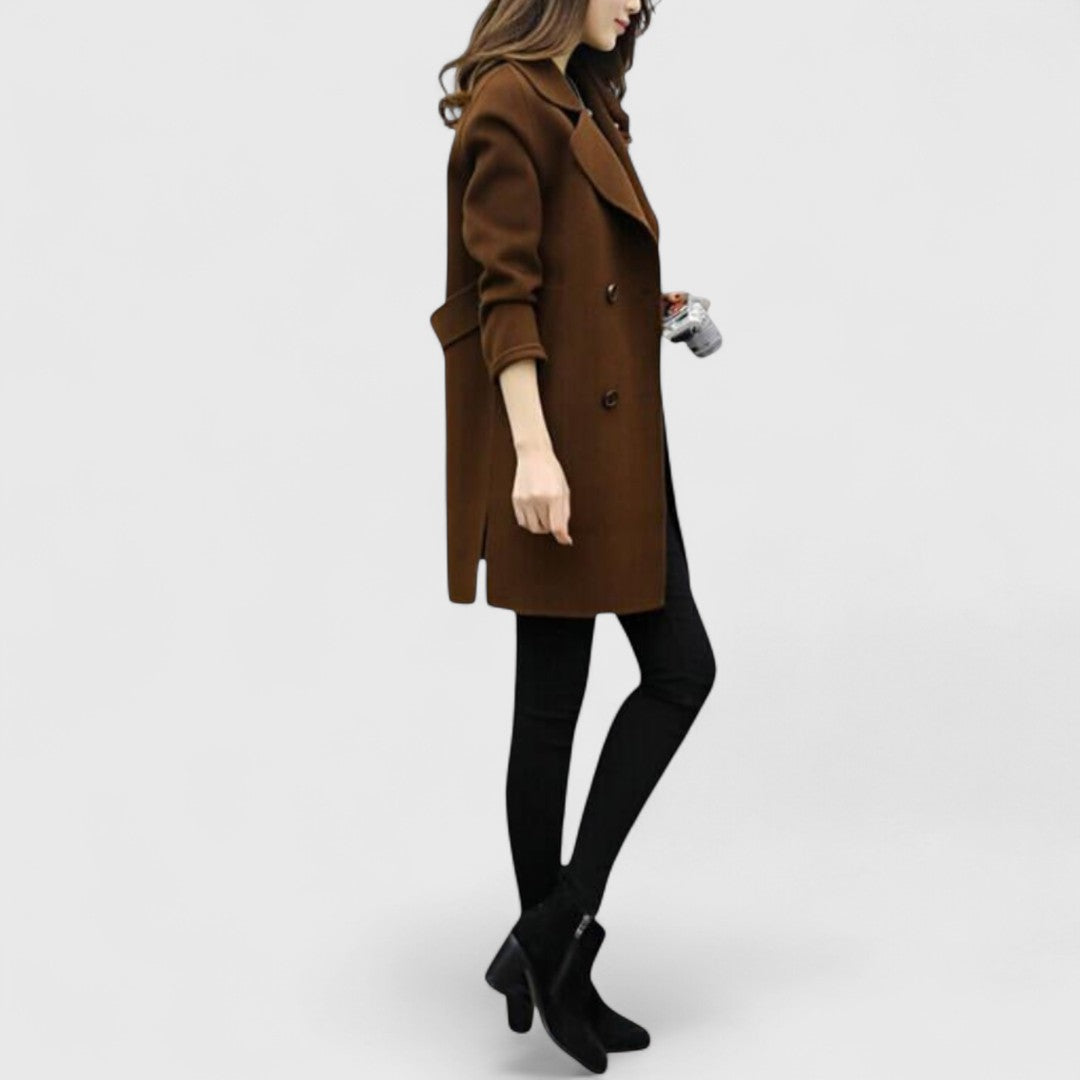 Cappotto Lungo Doppiopetto da Donna con Revers