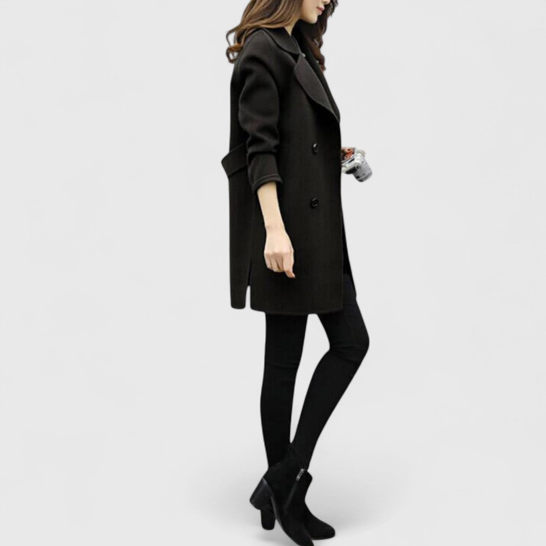Cappotto Lungo Doppiopetto da Donna con Revers