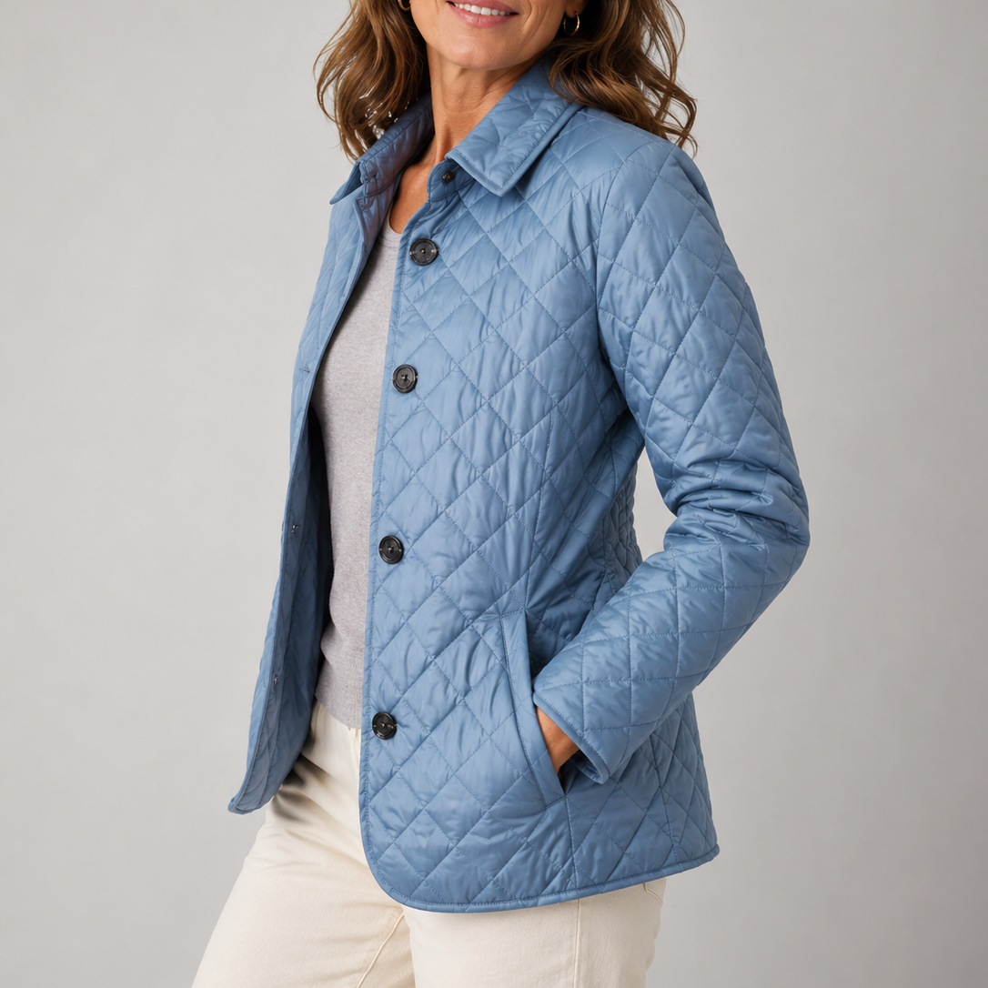 Giacca Trapuntata Leggera da Donna con Collo Alto - Azzurro