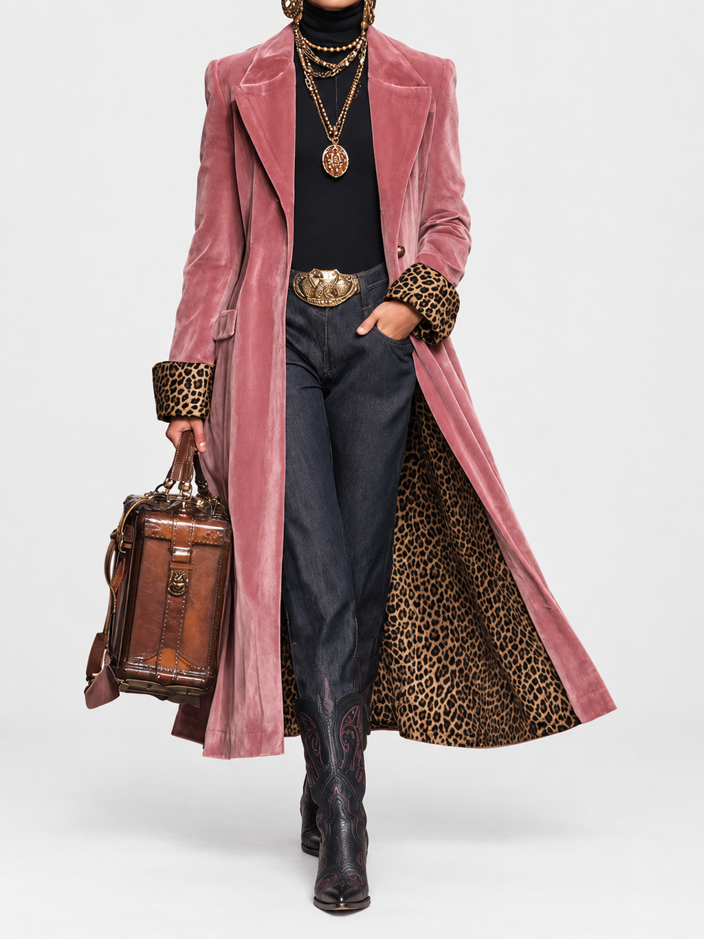 Cappotto Lungo Sartoriale da Donna con Fodera Leopardata
