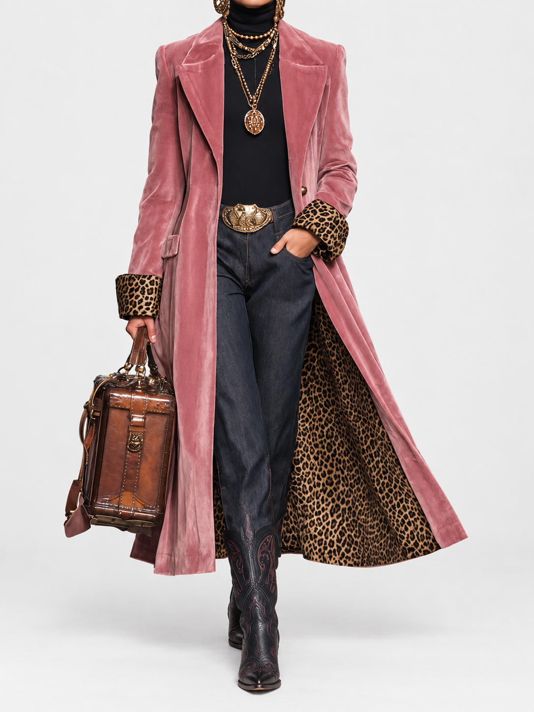 Cappotto Lungo Sartoriale da Donna con Fodera Leopardata