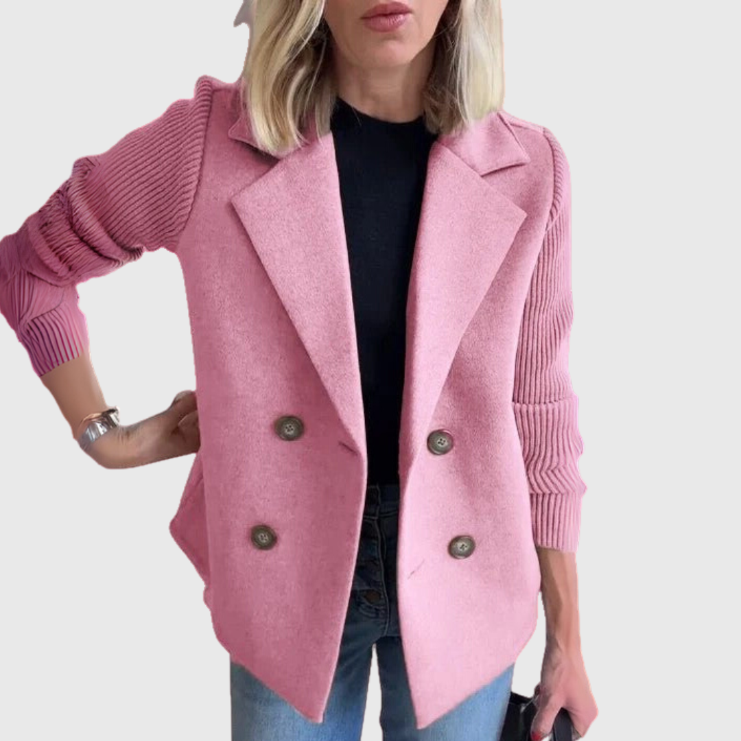 Blazer Donna Doppiopetto con Maniche a Contrasto