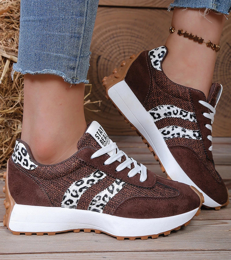 Sneakers con Plateau Ammortizzato da Donna - Animalier Marrone