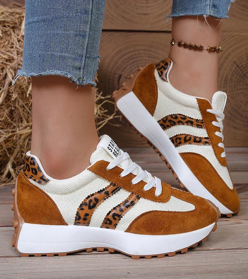 Sneakers con Plateau Ammortizzato da Donna - Animalier Beige