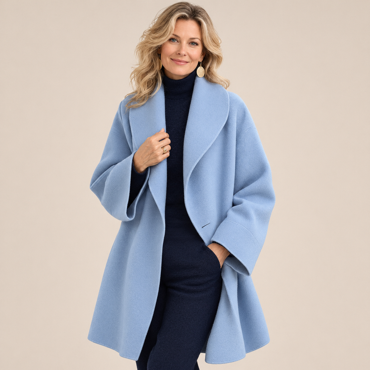 Cappotto Donna Antivento con Collo a Scialle - Blu