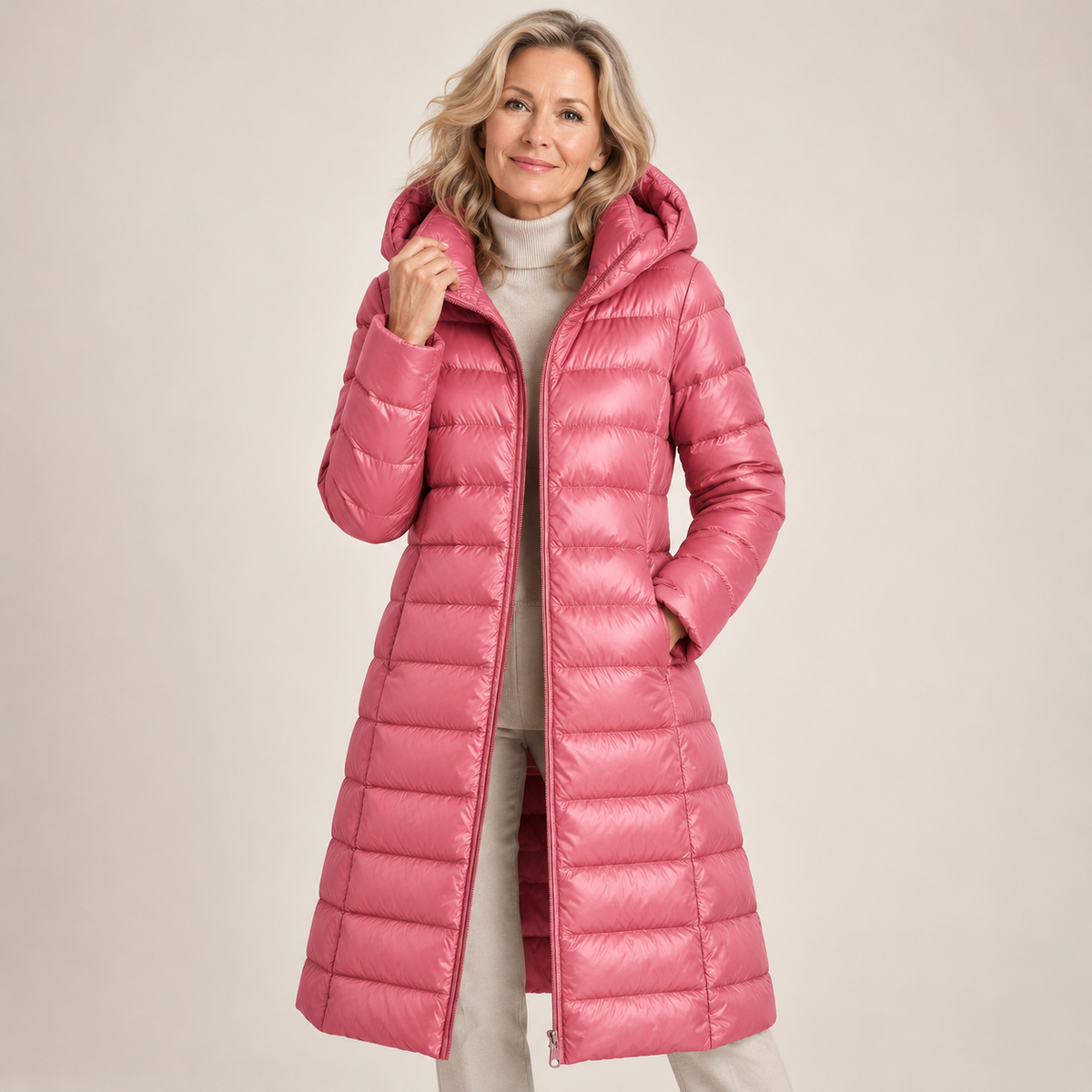 Cappotto Trapuntato Leggero con Cappuccio da Donna - Rosa