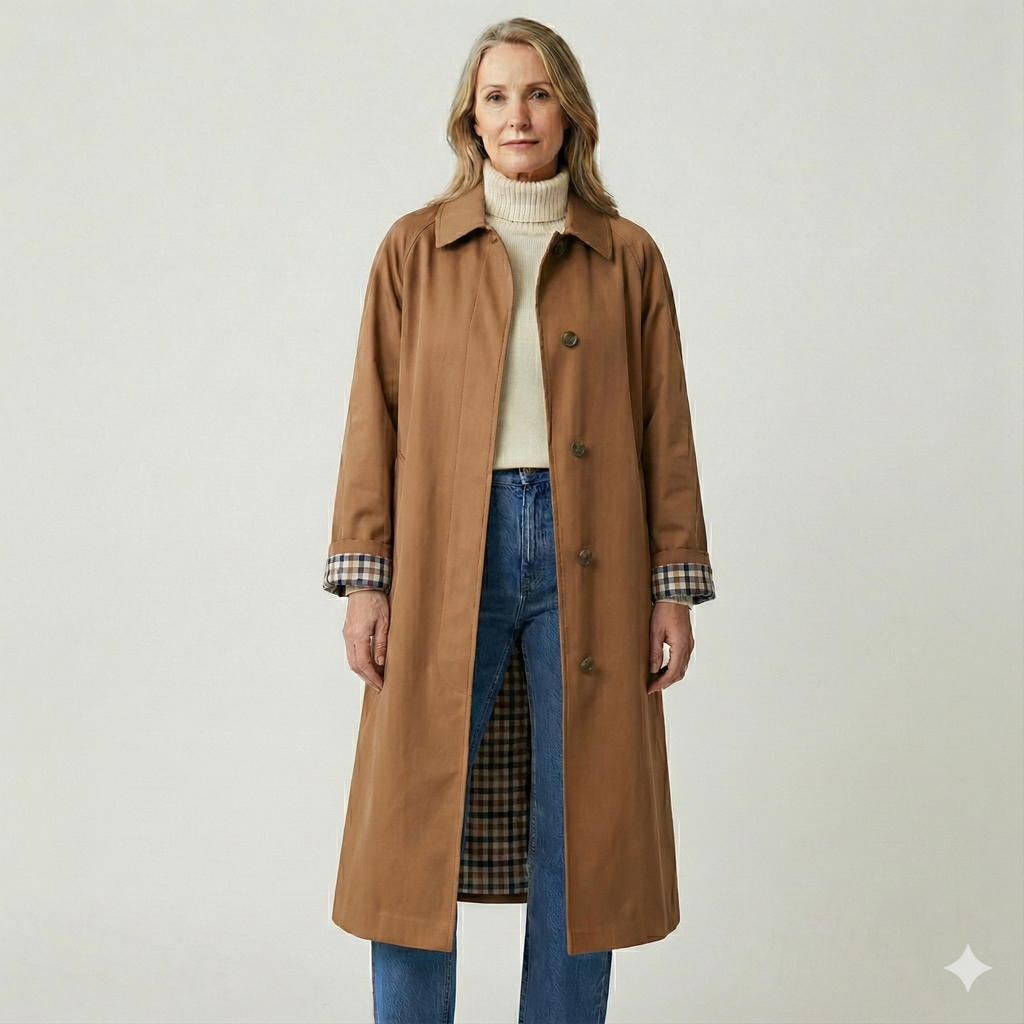 Trench Lungo Classico Monopetto da Donna - Marrone