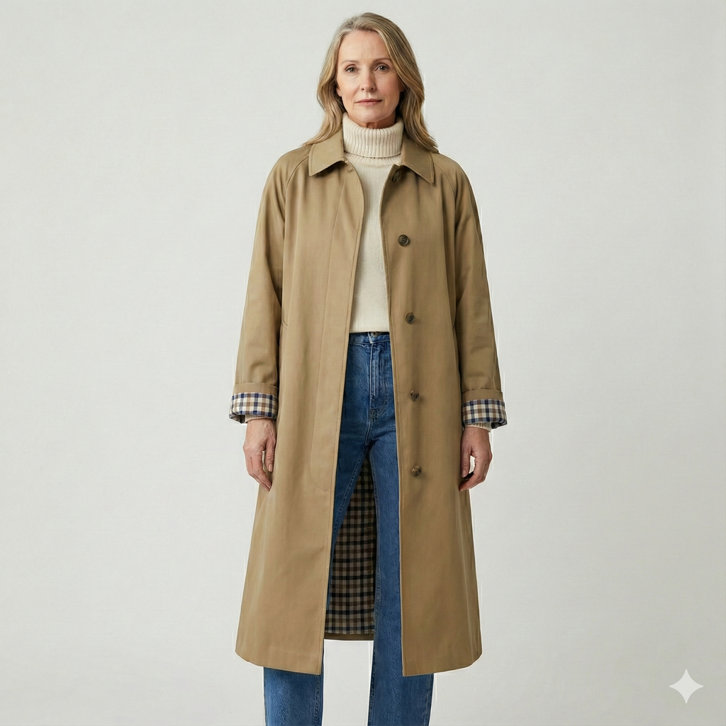Trench Lungo Classico Monopetto da Donna - Kaki