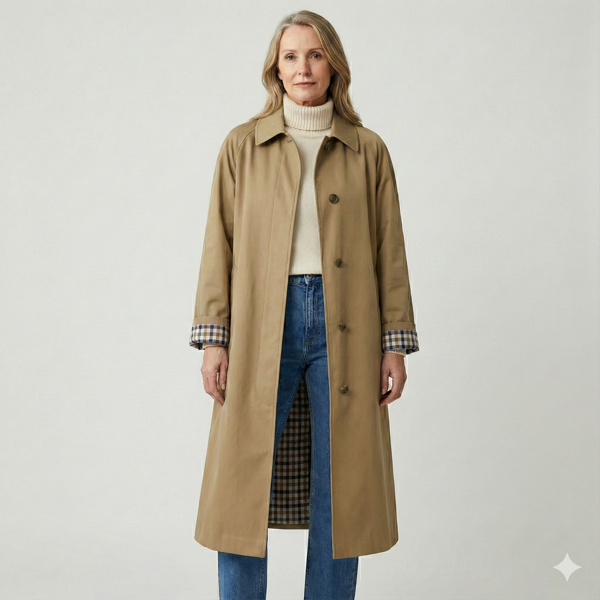 Trench Lungo Classico Monopetto da Donna - Kaki