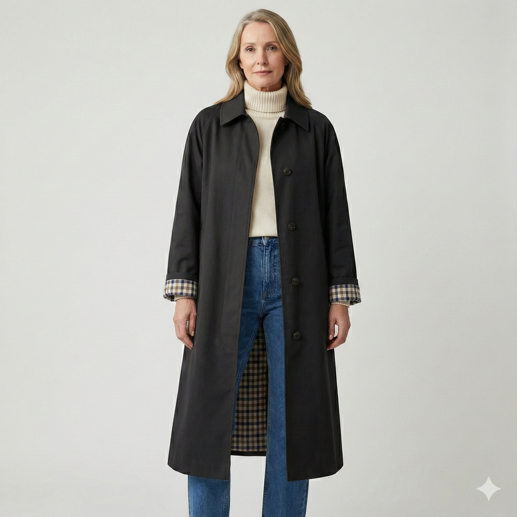 Trench Lungo Classico Monopetto da Donna - Nero
