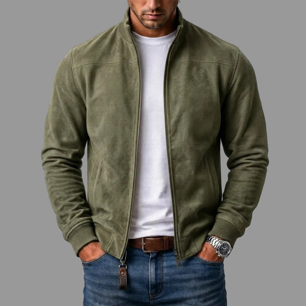 Bomber Donna in Camoscio Sintetico con Collo Alto - Verde Oliva